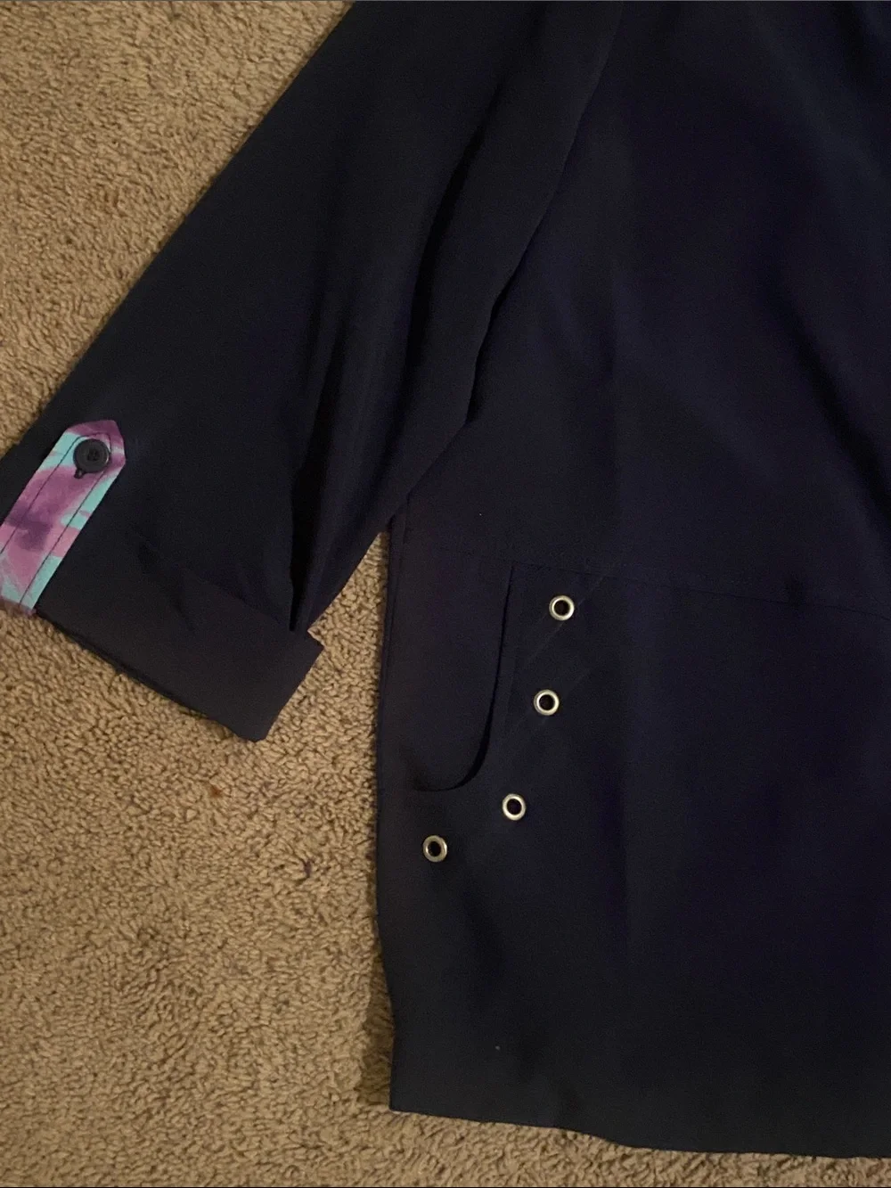 Allison Daley Navy Zip Jacket with Purple Print Trim
